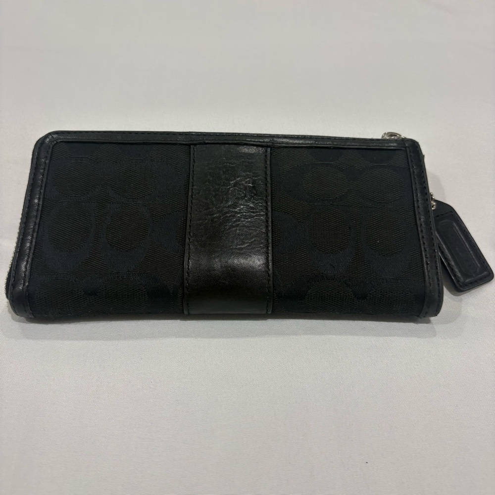 Coach Signature Black Canvas Leather Trim Zip Around Wallet‎ Wristlet Clutch - Picture 6 of 9
